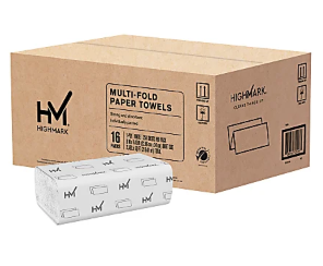 Highmark&reg; Multi-Fold 1-Ply Paper Towels, 100% Recycled, Natural, 250 Sheets Per Pack, Case Of 16 Packs