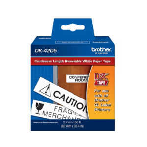 Brother DK4205 Continous Removable Label Tape Roll, 2.4" x 100', Rectangle, White